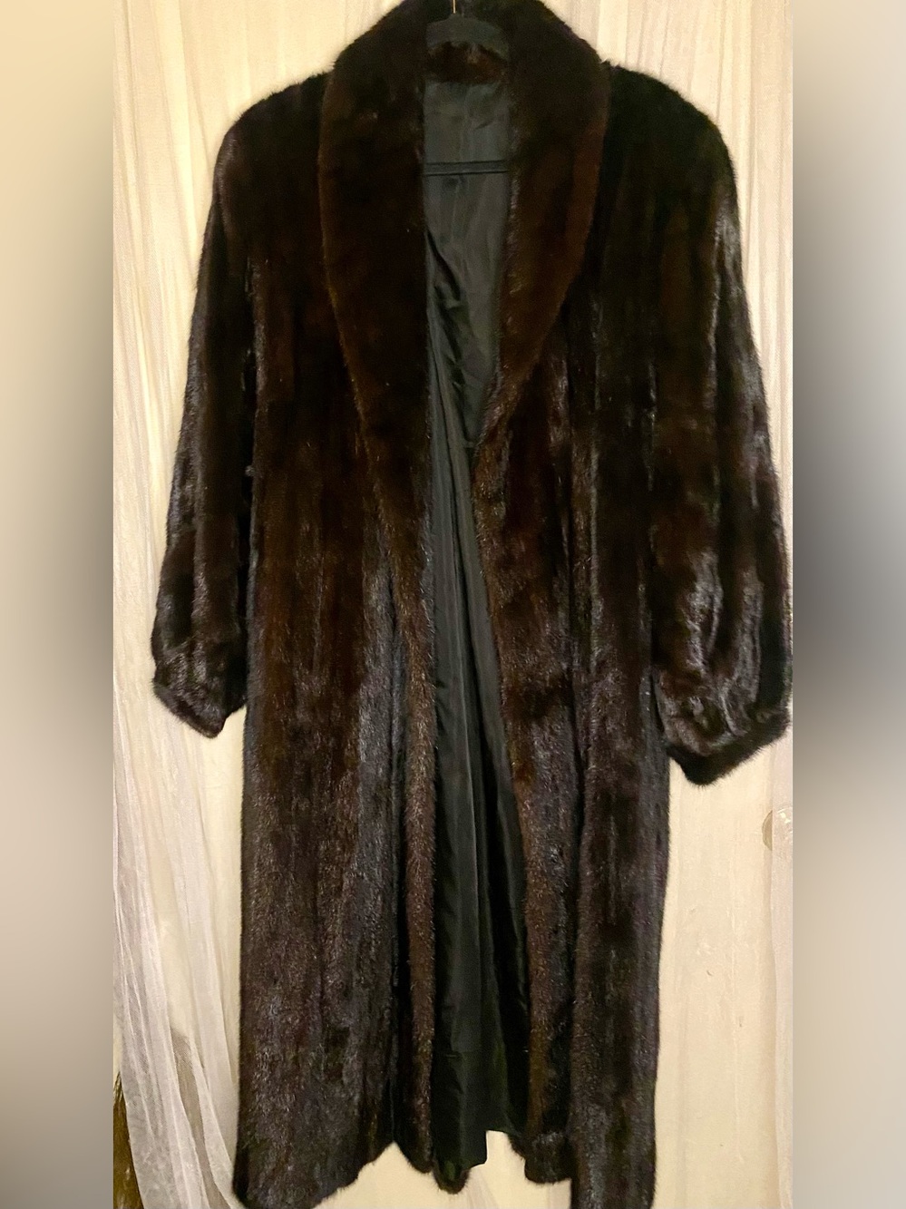 Genuine Vintage Ranch Mink Fur Coat Full Length Mahogany Brown Shiny SZ- L